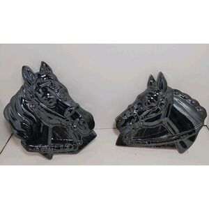 Vintage 70s Pair Of Equestrian Horse Heads Ceramic Wall Shelf Decor MCM Art Deco